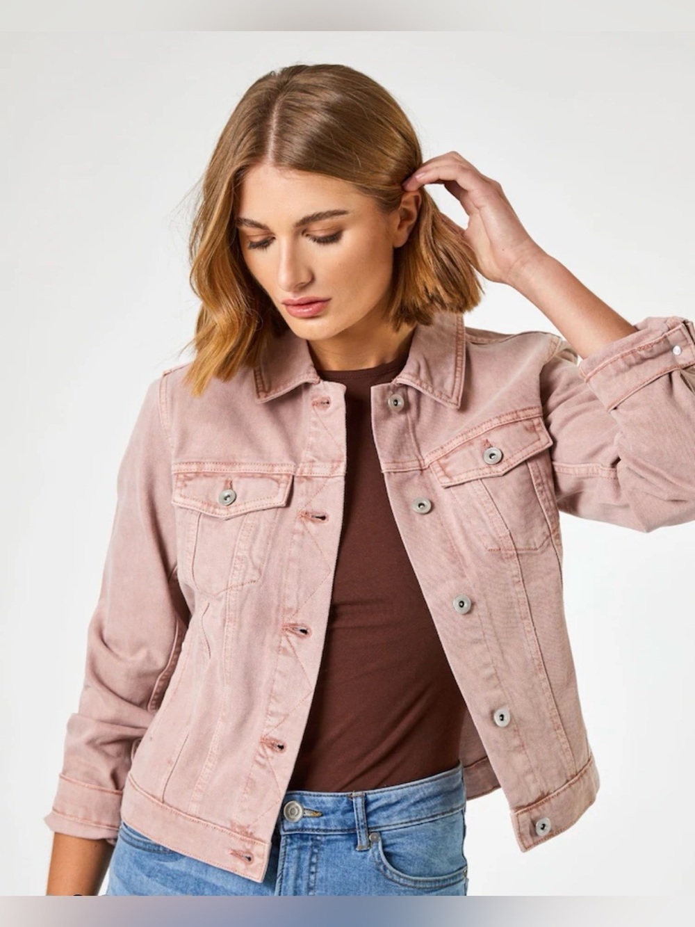 Liverpool NWOT Blush Mauve Blush Pink Denim Trucker Jacket, Size M